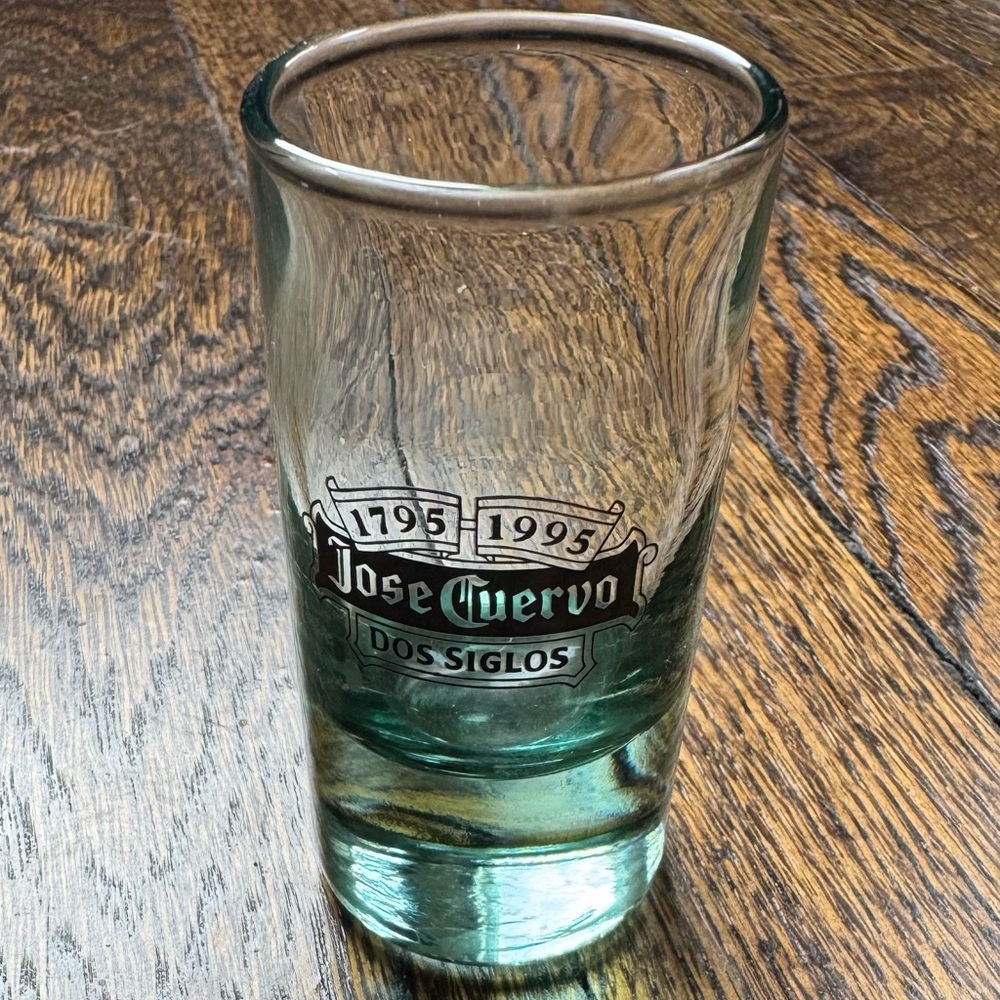 VINTAGE Jose Cuervo Dos Siglos 1795-1995 Commemorative Green Tinted Shot Glass
